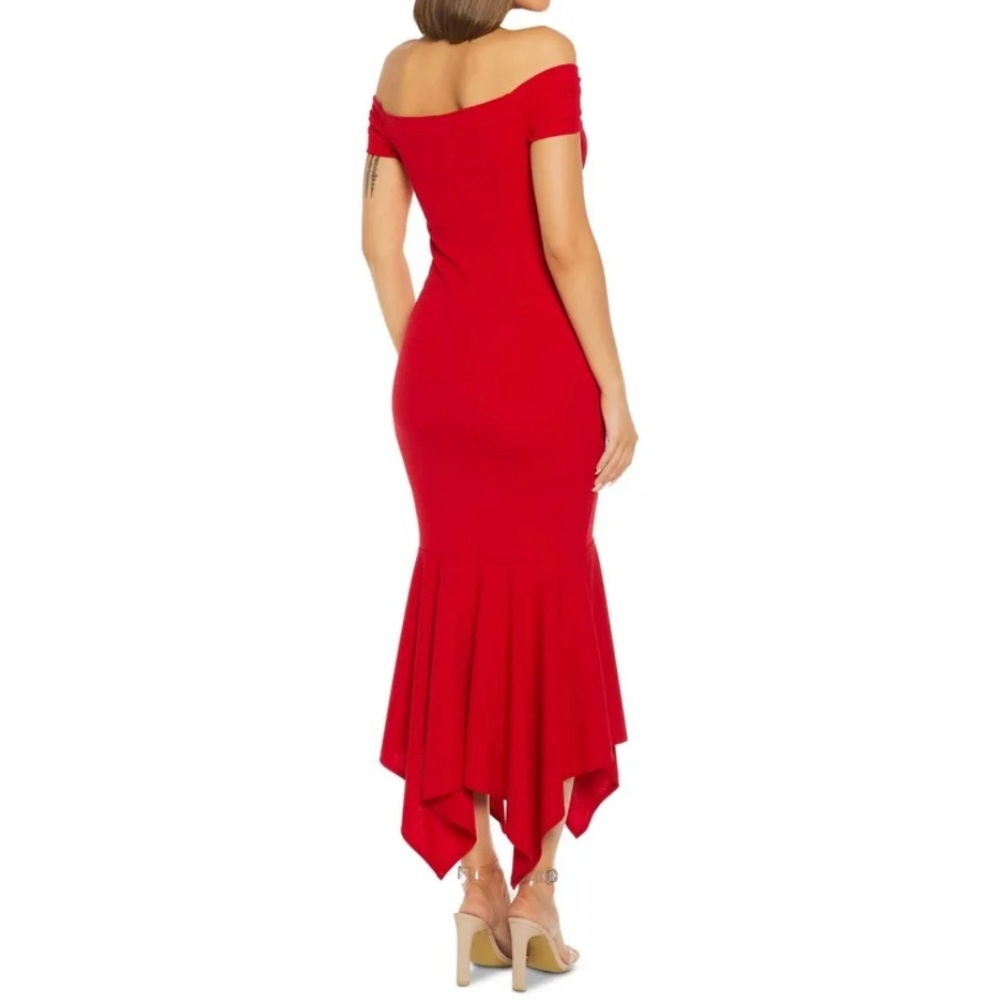 QUIZ Women’s Formal Dress Size 14 Red Handkerchief-hem Gown Off Shoulder Mermaid - Picture 2 of 6
